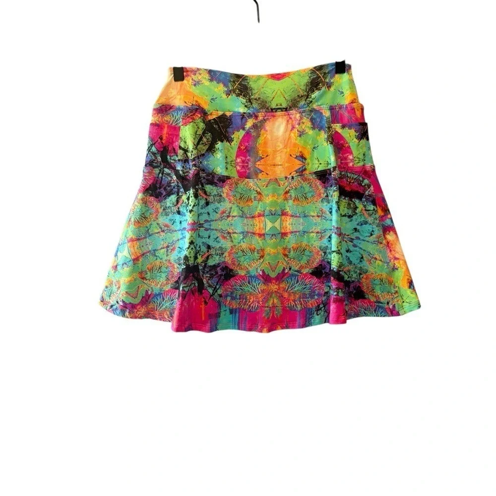 Dona Jo JoJo Skort Womens Size 1 Multi Color Psychedelic Print Tennis Golf Skirt